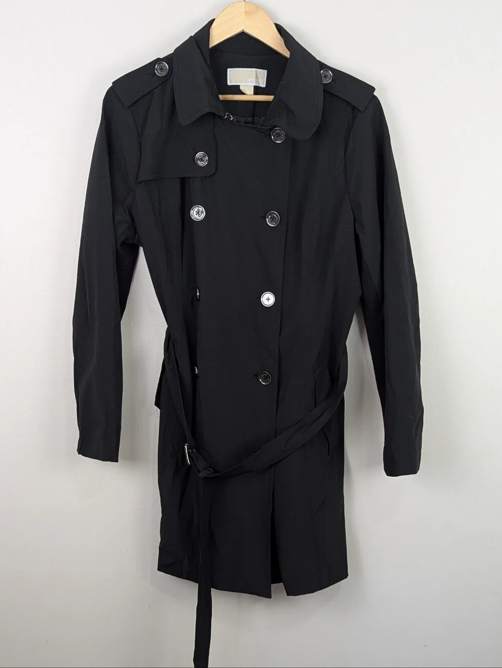 Michael Kors Classic Black Double-Breasted Trench Coat XL